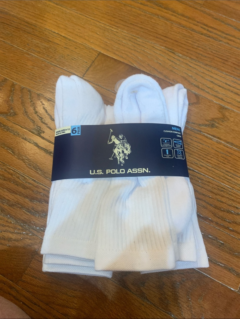 U.S. Polo Assn. Men's White Crew Athletic Socks - 6 Pack